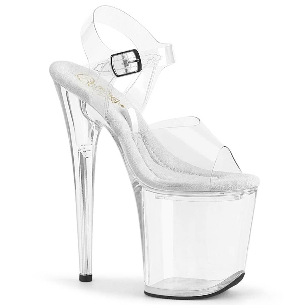 Pleaser - TREASURE-808FLA Sandaal met enkelband, Paaldans schoenen - Transparant